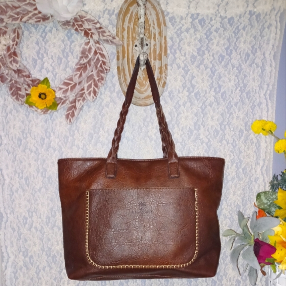 WEIMEIBAIGE LARGE BROWN FAUX LEATHER TOTE BAG
